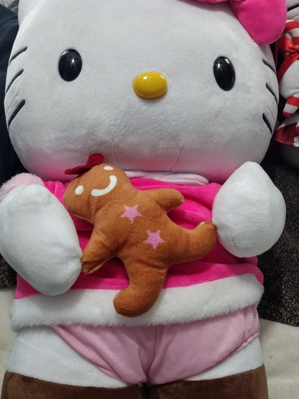Hello Kitty Plush Holiday Pillow in Pink, White & Yellow with Gingerbread Toy